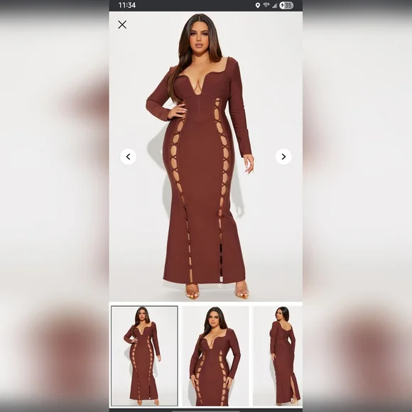 Fashion Nova Deep Brown Long Sleeve Dress - Picture 1 of 4